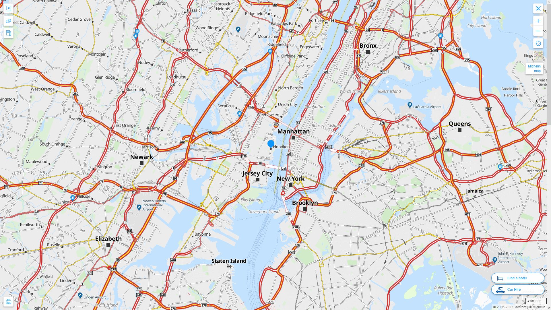 Hoboken New Jersey Highway and Road Map